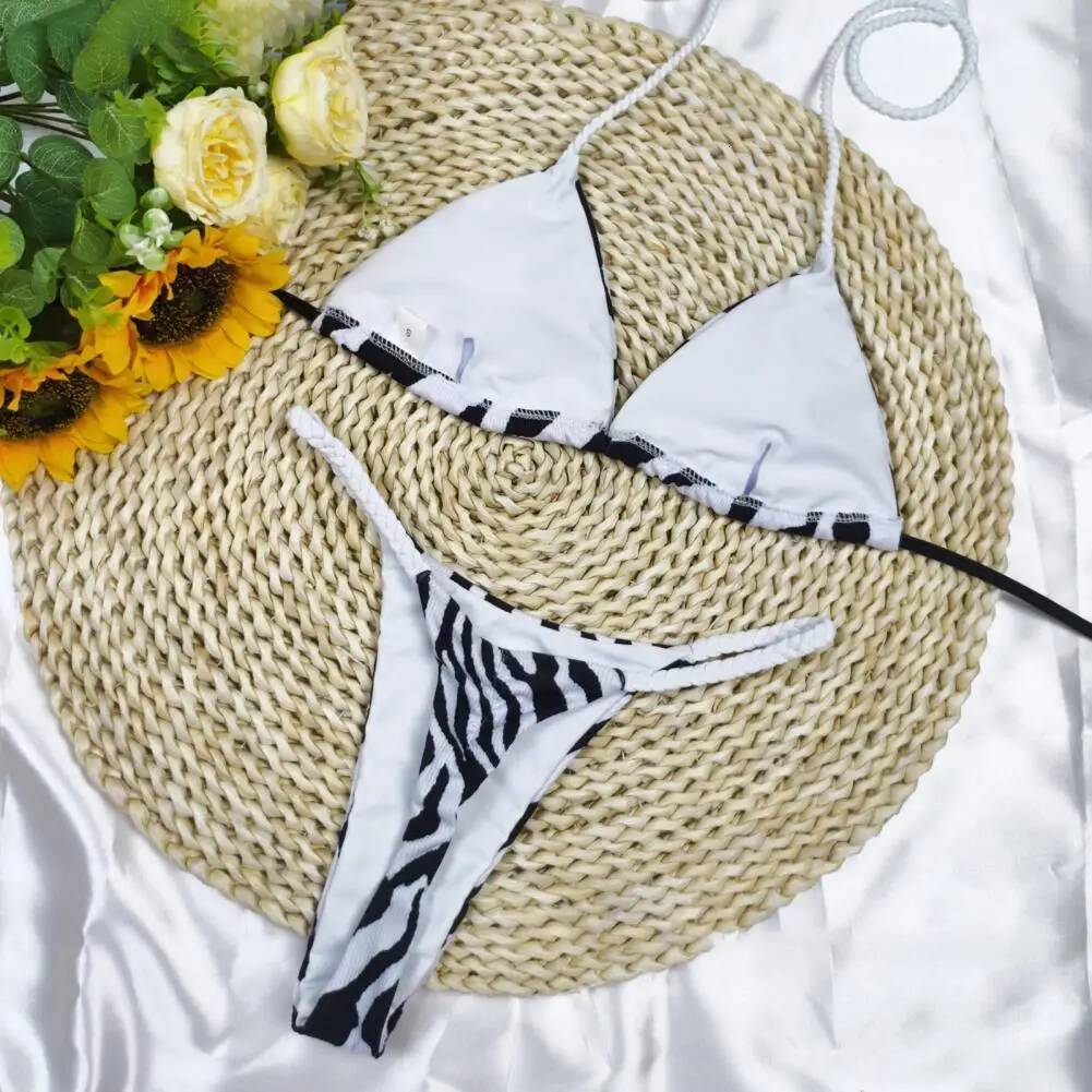 Durable Set Stylish Lace-up Halter Bikini Sets Quick Drying Beachwear with Braided Rope Breast Pads 2pcs/set Women's