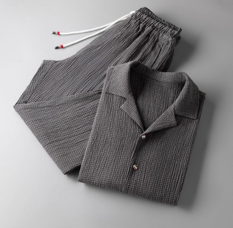 Men's Tracksuits (Shirt Trousers) 2025 Summer Fashion Single Breasted Buckle Sets Men Shirt Short Sleeve High Quality Shirts Male