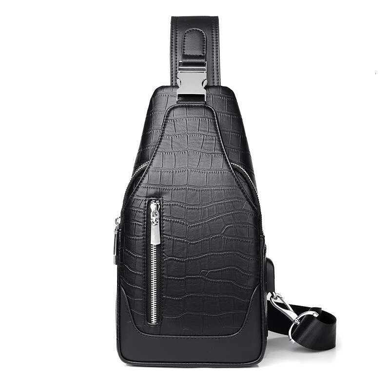 TAURUSCIAGA Men's Genuine Leather Chest USB Charging Crossbody Bag Multifunctional Cowhide Business Crocodile Pattern Front Backpack for Men