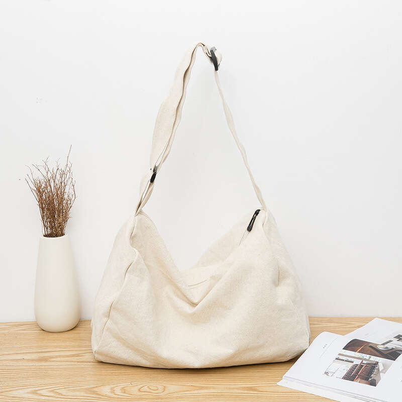 Korean Simple Student Canvas Versatile Mori Style Literary Single Shoulder Ins Casual Solid Color Zipper Crossbody Bag