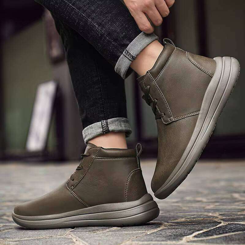 New Hot Selling Comfortable Men Fashion Outdoor Leather Boots Soft Lace-up Casual Shoes