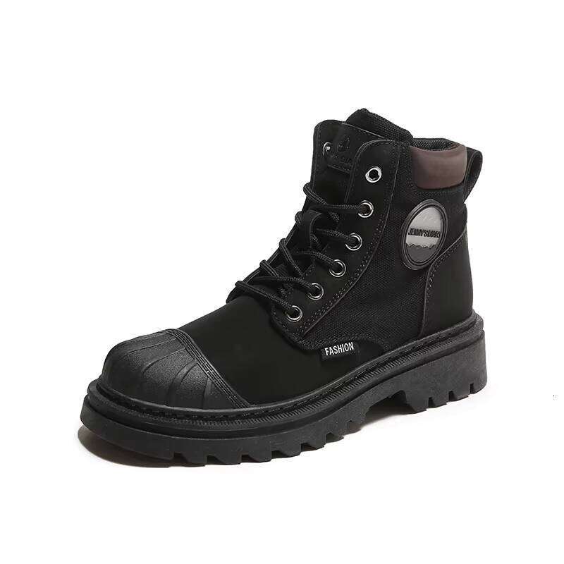 New Canvas Shell Head Casual Short Boots, Work Suit Boots with Thick Sole, Tall and Slim PU Adult Men Winter Shoes Rubber