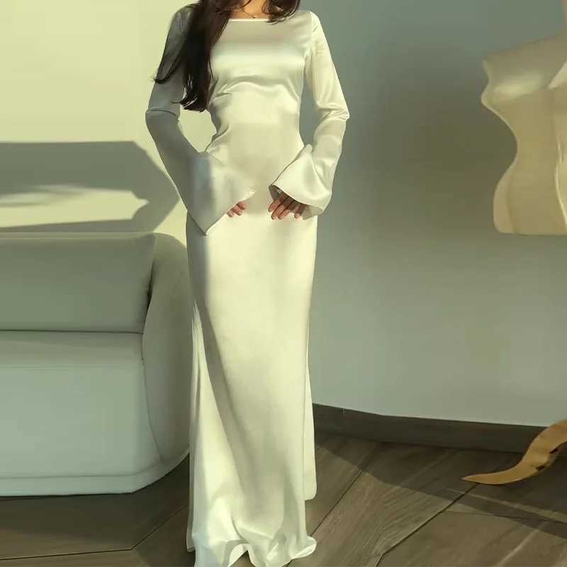 Women Spring Summer Long Dresses Elegant Evening Party Maxi Dress O Neck Solid Flare Sleeve Lace Up Bodycon Slim Lady Dresses XJ250610