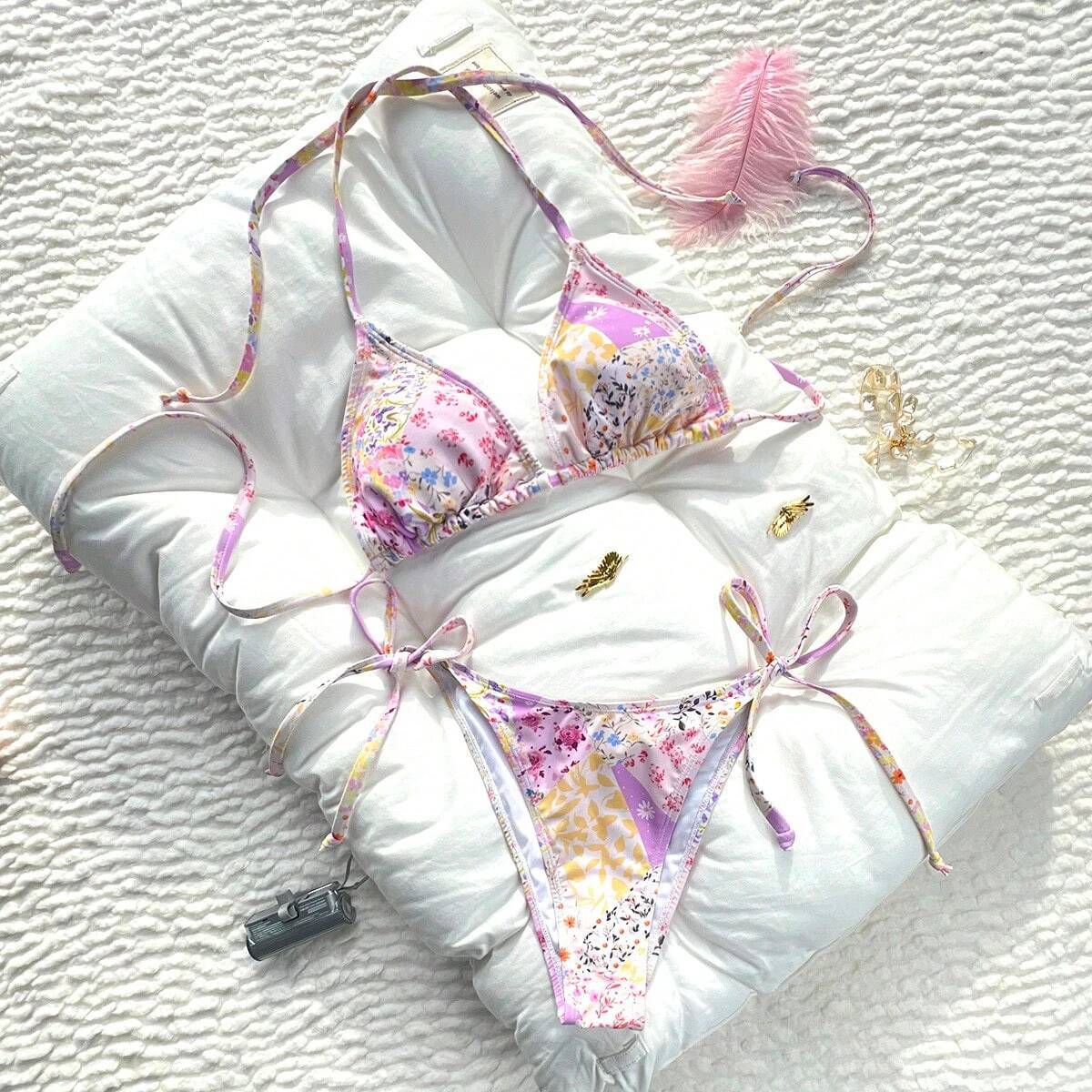 Dream bikini colorful split set halterneck can be fastened convenience suitable for girls princesses swimsuits youthful