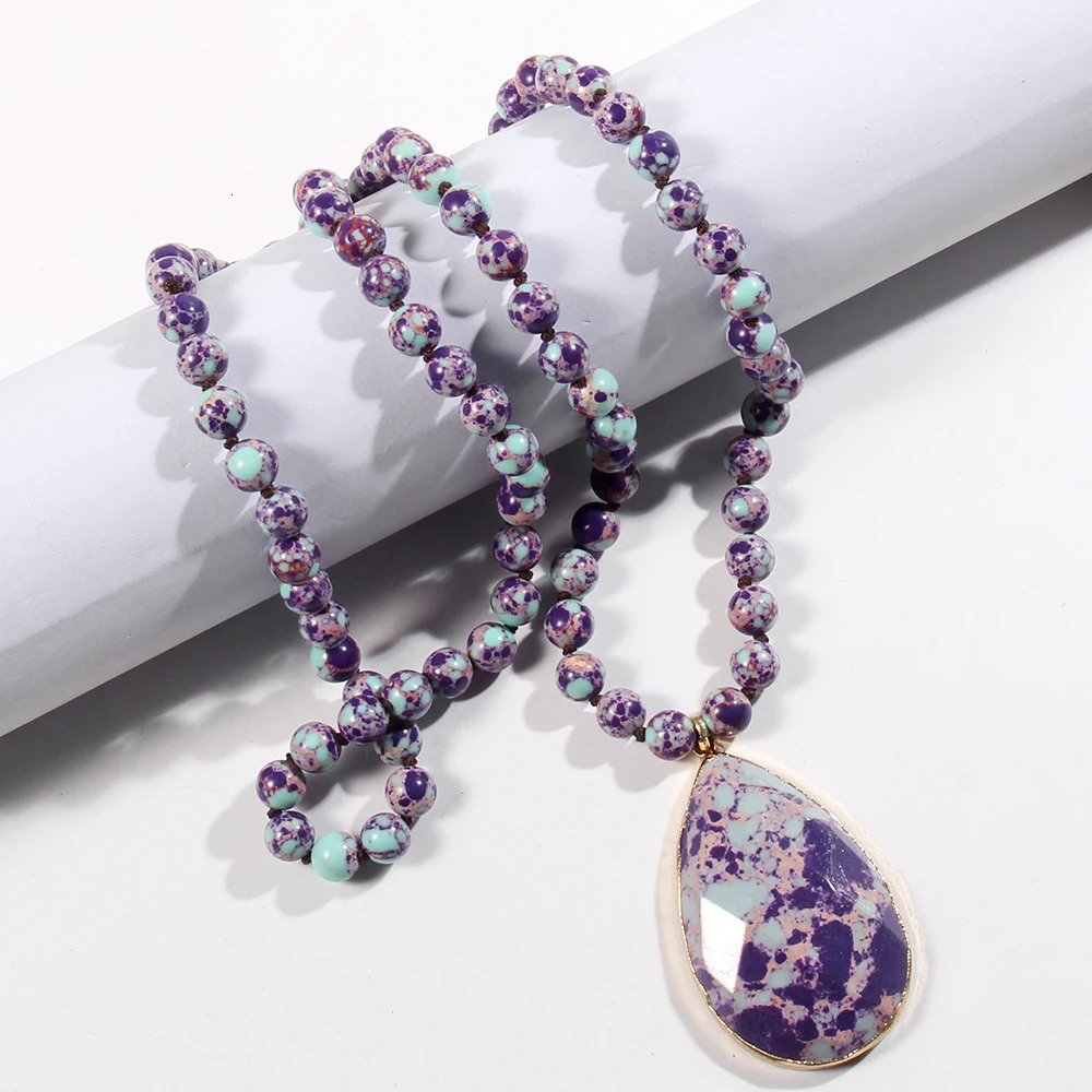 Fashion Lover Gift Lady Bohemian Jewelry Natural Gemstone 8mm Pink Imperial Stone Knotted Faced Drop Pendant Necklaces 250604