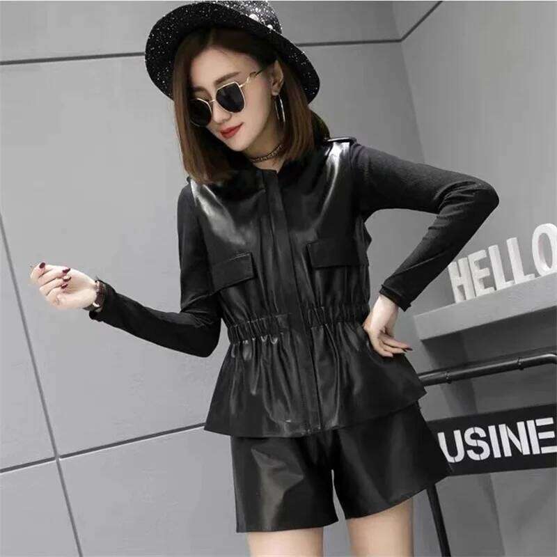 2025 Spring Autumn New Vest Women's Short Imitation Sheepskin Waistcoat Outerwear Fashionable Sleeveless Leather Jacket