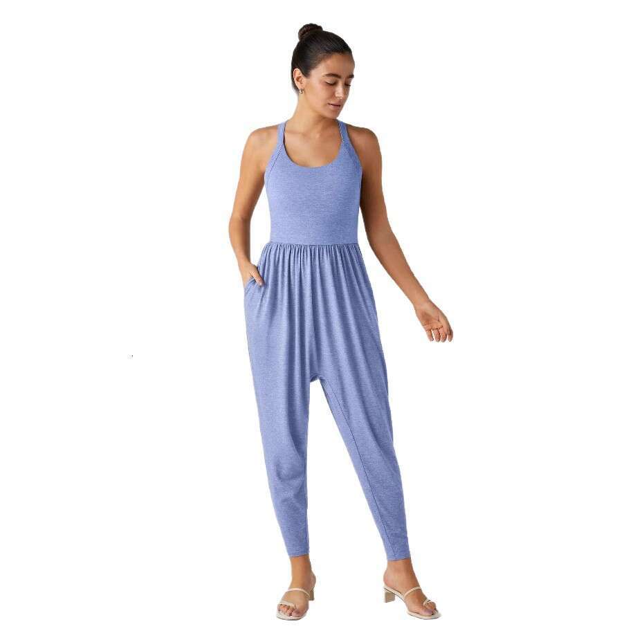 DHEssentials Sleeveless Wide Leg Jumpsuit for Women Casual Loose Fit Romper with Waist Tie Stretch Fabric S to 3XL