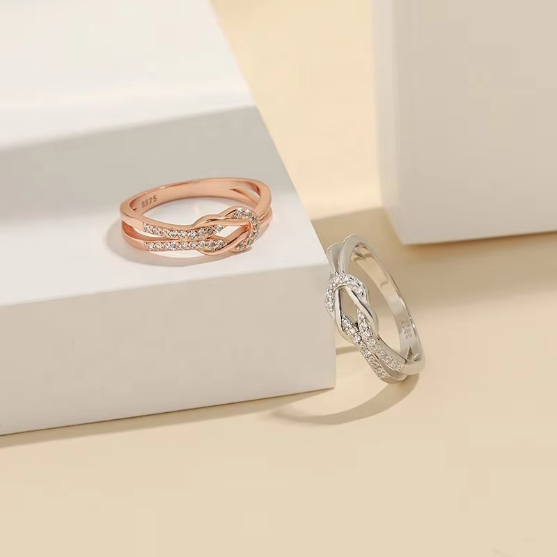 Designer Jewellery 925 Sterling Silver Bow Minimalist Zirconia Lucky Ring Wedding Gift for Mom Dainty Elegant Textured Jewelry Bridesmaid Present