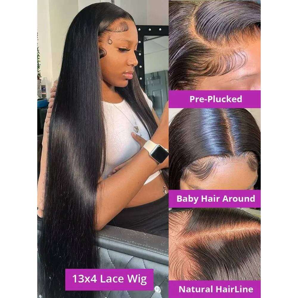 250% Density 13x4 13x6 Frontal 30 36 Inch Brazilian Straight Hd Lace Front Human Hair Wig Prepluck
