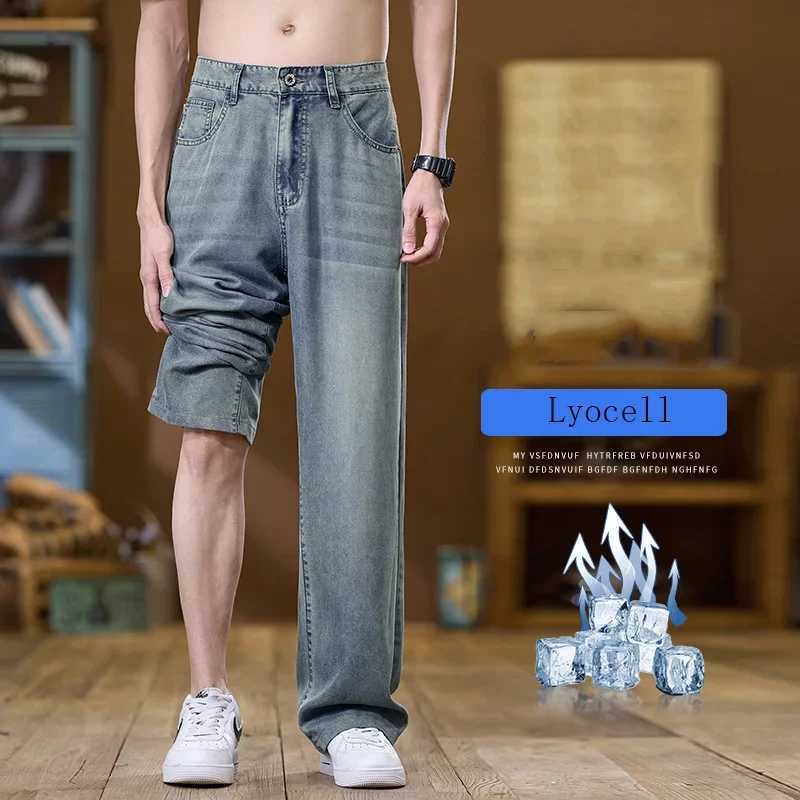 New Anti-wrinkle Soft Lyceler Jeans Men Thin Loose Straight Fashion Korean Comfortable Wide Trousers Denim Pants Men Streetwear M250610