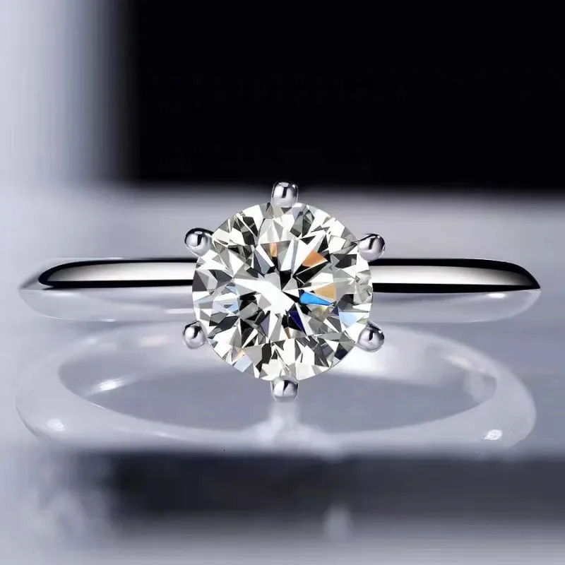 Solitaire ring Real 925 Sterling silver 1ct cz Engagement Wedding Band Rings for women Bridal Statement Party Jewelry 250610