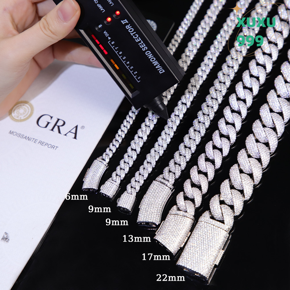 OACOCA 8MM -15MM Moissanite Cuban Chain Necklace Sale Hip Hop Style Vvs Diamond 925 Silver Cuban Link Bracelet