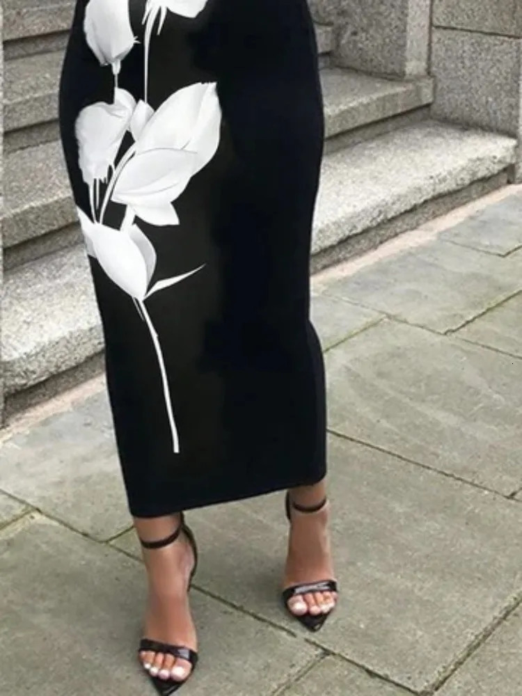 Missuoo Elegant Skirt for Women Contrast Color Floral Printed High Waist Skinny Skirts Office Ladies Bottoms 250515