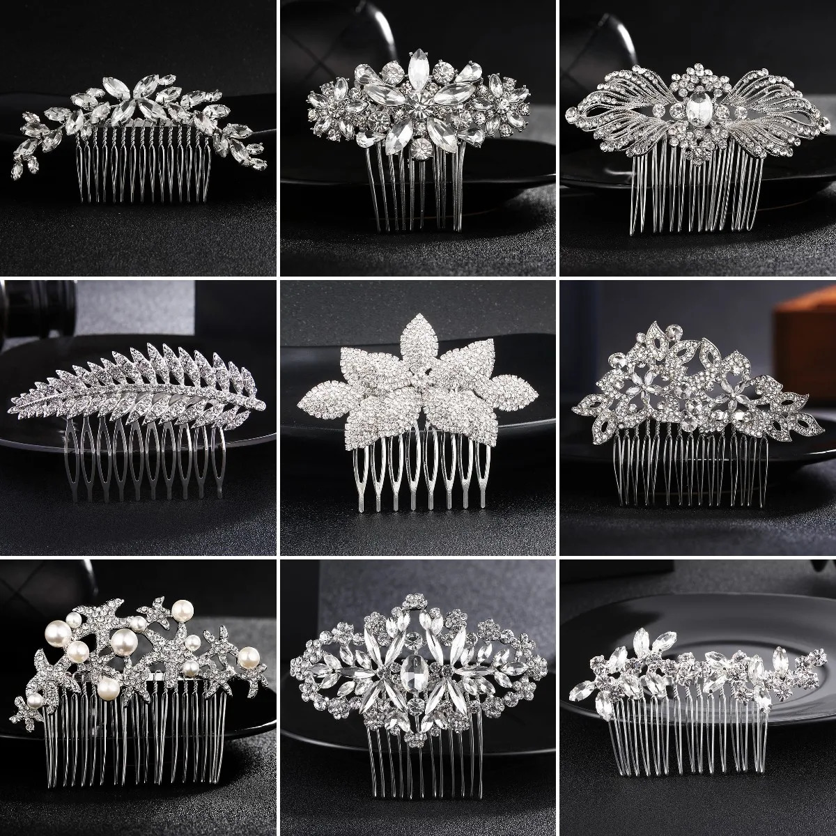 Efily Classic Silver Color Wedding Hair Combs Hairpins Crystal Rhinestone Bride Hair Accessorie Tiara Bridal Hair Jewelry 250610