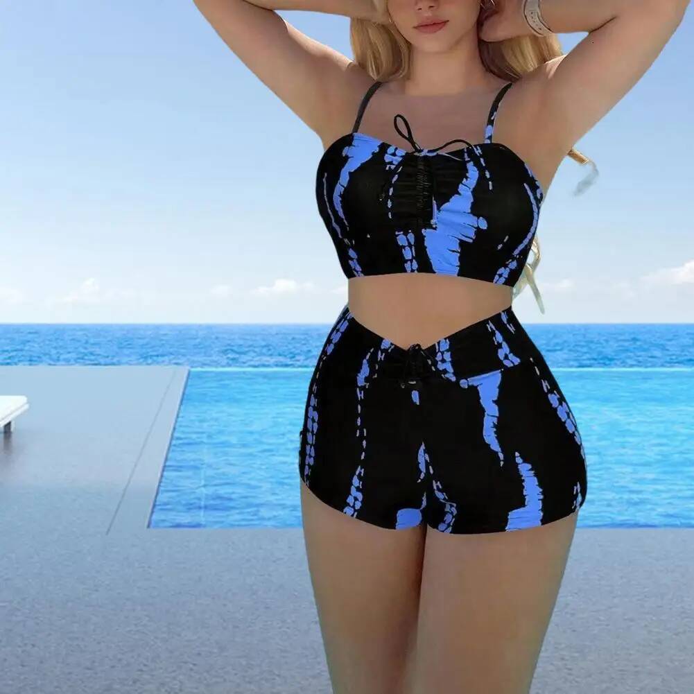 Swimsuit Stylish Lace-up Bikini Set with Push Up Design High Waist Elastic Band Women Contrast for Beachwear