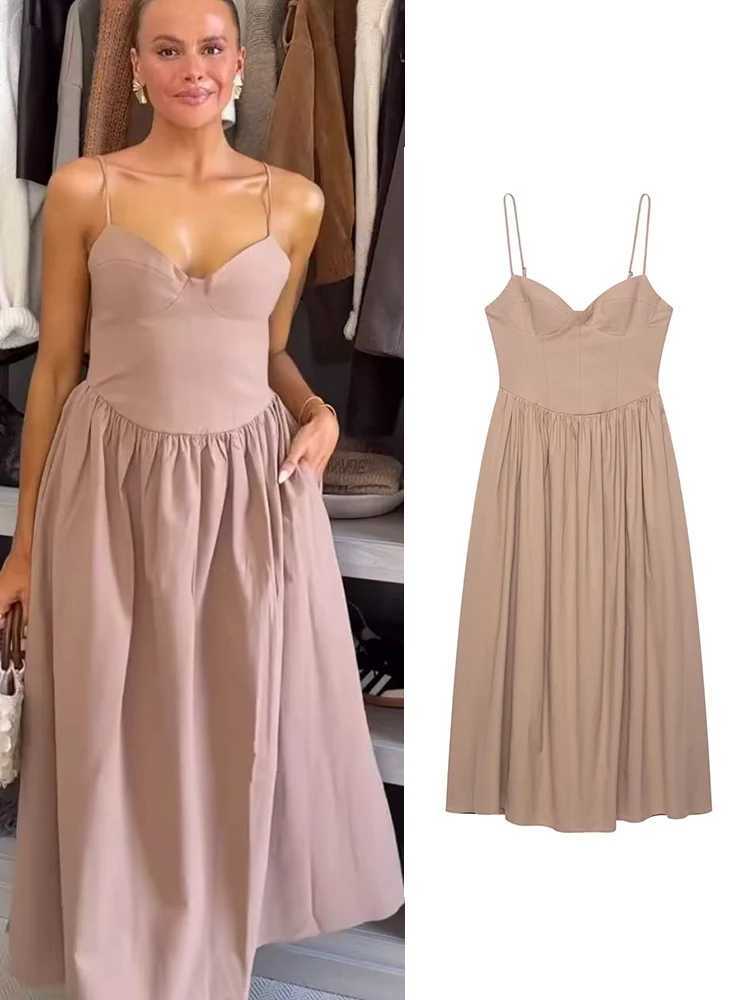 TFMLN Summer Women Sling Dress Sleeveless Backless Pleated Long Dresses Lady Sexy Elegant Slim Party Dress 2025 Female New XJ250610