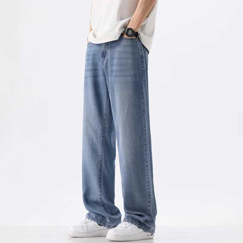 New Anti-wrinkle Soft Lyceler Jeans Men Thin Loose Straight Fashion Korean Comfortable Wide Trousers Denim Pants Men Streetwear M250610