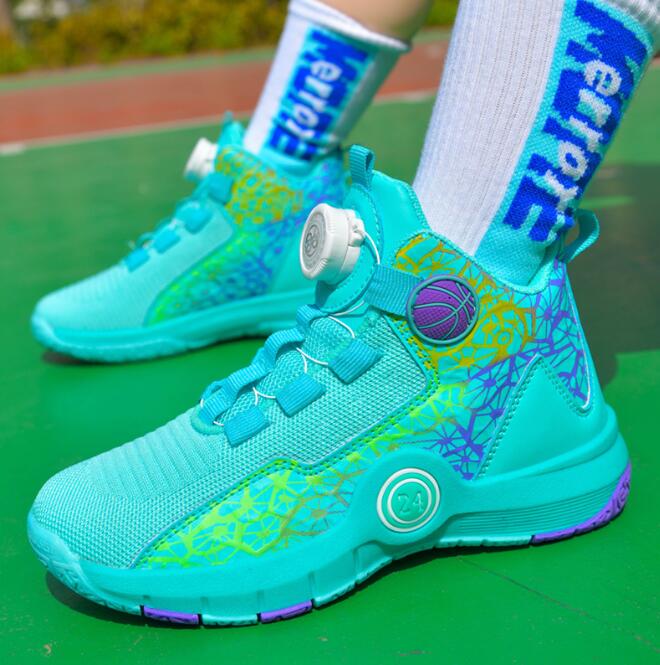 Children's basketball shoes Designer teenagers' practical training high top sports shoes for students mesh breathable rotating buckle runnin