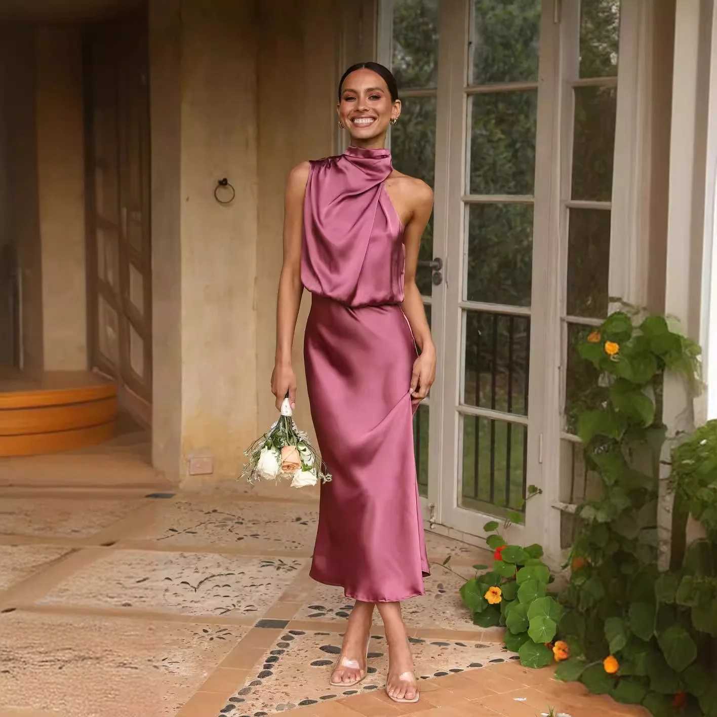 Summer High-End Silk Satin Sleeveless Long Dress Women Fashion Elegant Celebrity Dresses Evening Dress Party Clothes Ladies XJ250610