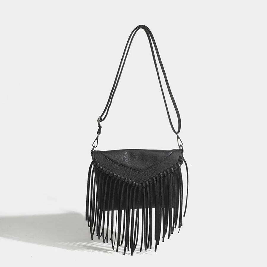 Tassels Crossbody Bags Vintage Summer Bohemian Beach Zip Handbag Casual Pu Leather Elegant Adjustable Strap for Weekend Vacation