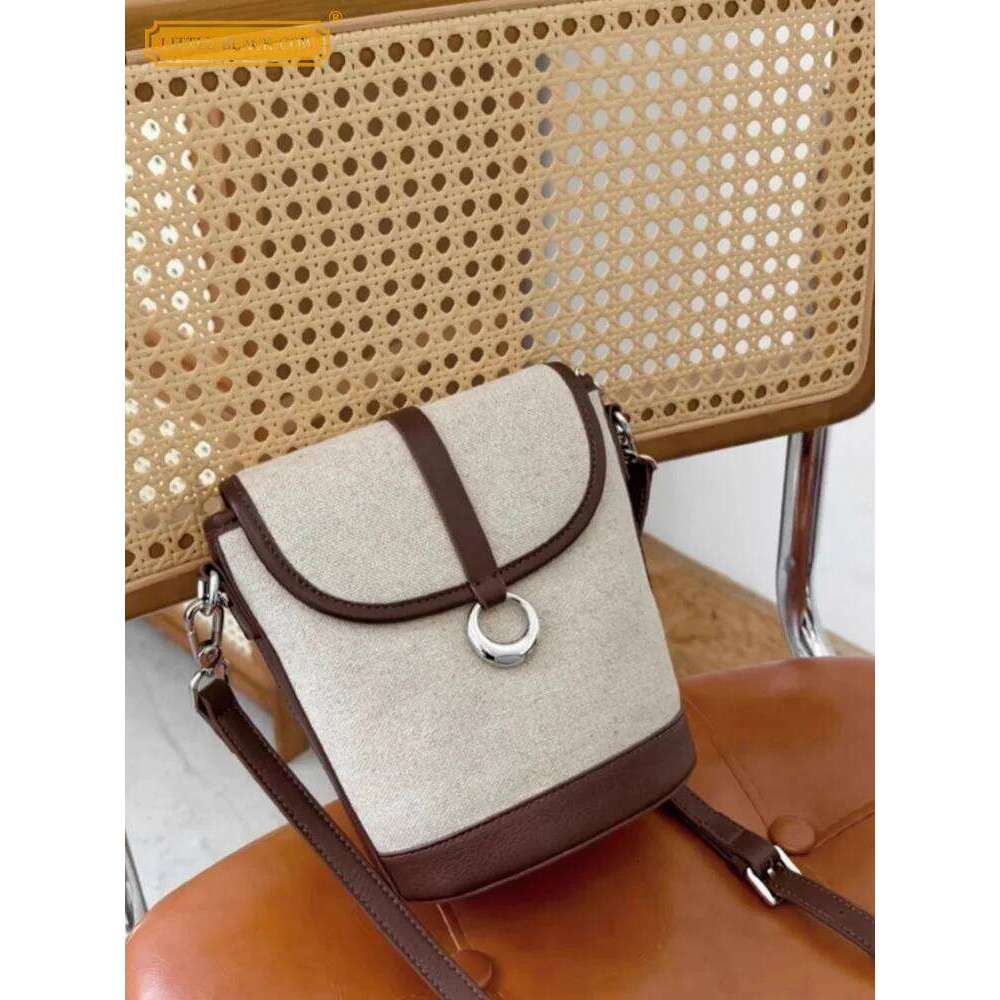 Summer Designer Cow Splicing Cotton Linen Women Canvas Bucket Casual Fashion Ladies Strap Shoulder Bag Small Flap Crossbody 2025/06/10