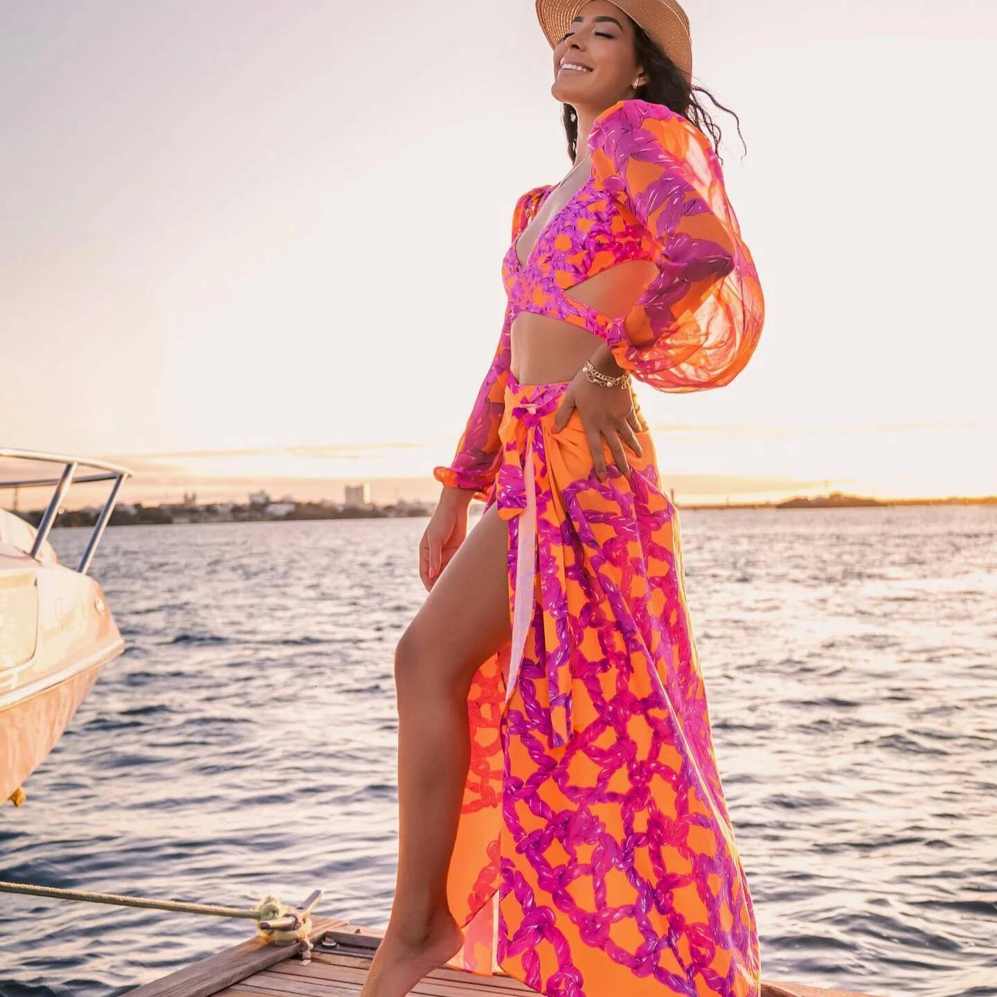 2025 New Sexy Swimwear Women Swimsuit Puff Sleeve Bathing Suit Print Biquini Female High Waist Bikini Set Beachwear