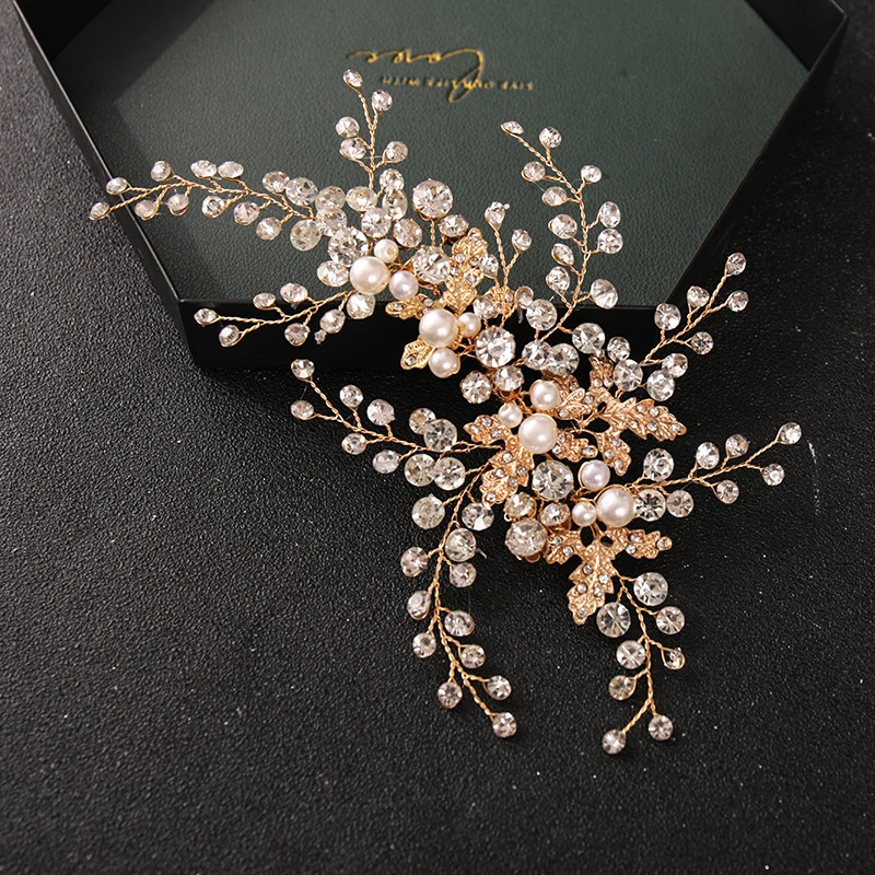 Wedding Hair Accessories Bridal Hair Comb Silver Color Rhinestone Leaf Hair Comb Jewelry Pearl Bride Hair Ornaments Headpiece 250610