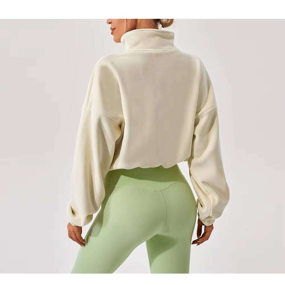 Winter Wool Zipper Fitness Clothes Sports Running Jacket Hoodie Turtleneck Women's Short Yoga Top Sweatshirt