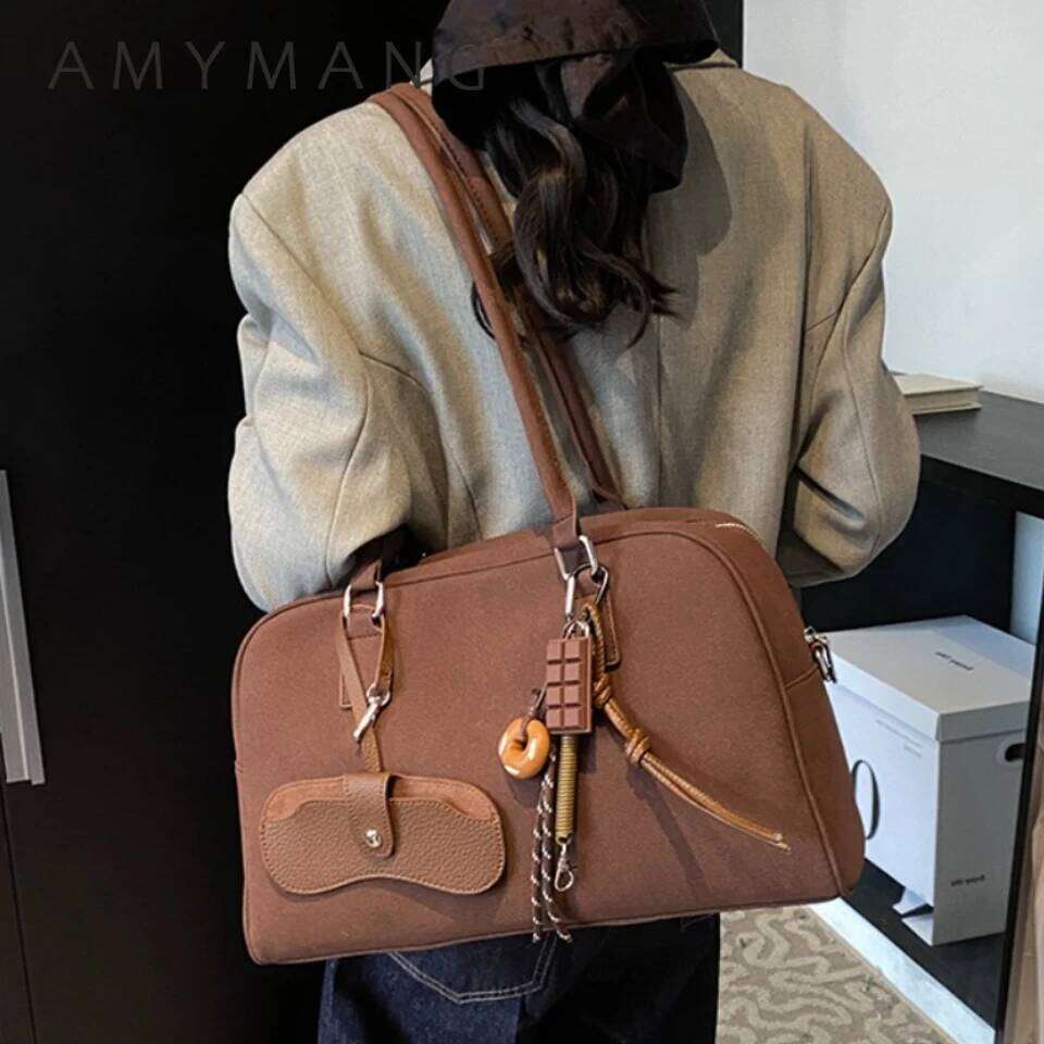 Big Size Women Bowling Bags Suede Large Capacity Shoulder Crossbody Bag With Long Strap 2025 Designer Handbags Tote Sac