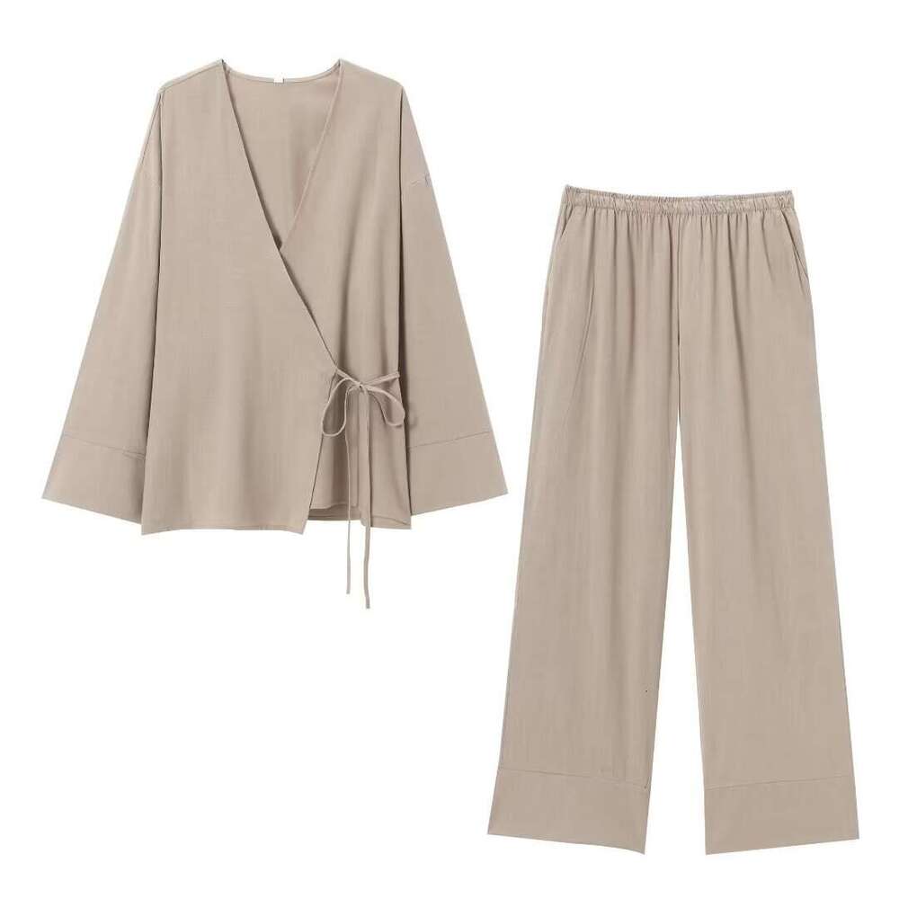 Wind Texture Double Collar Kimono Outerwear27743textured Pajama Style Pants27431set B5