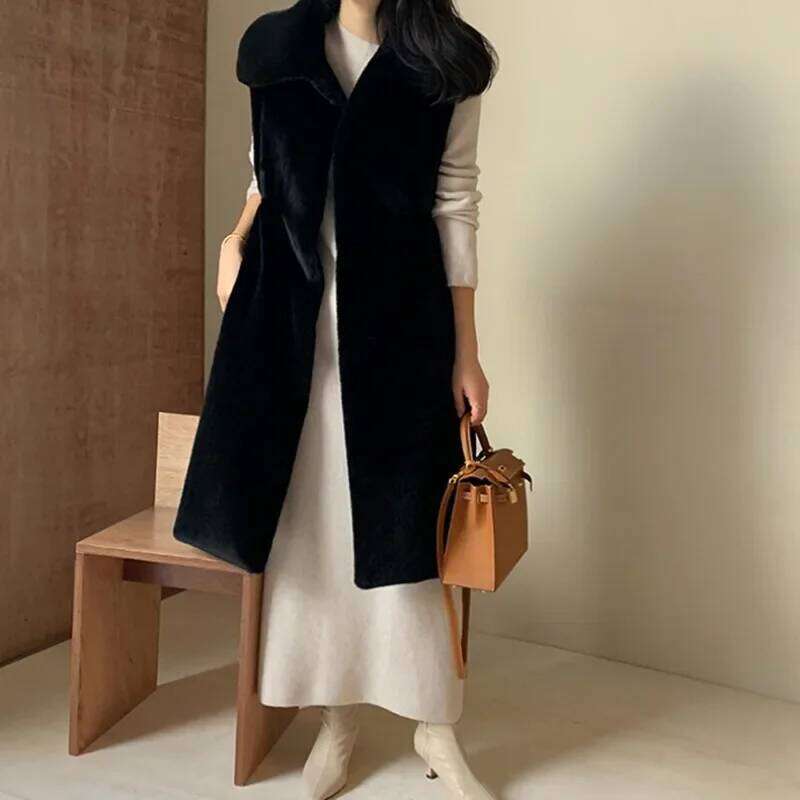 Vest Autumn Winter New Medium and Long Fur Coat for Women