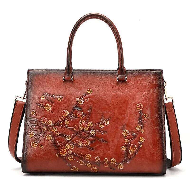 MOTAORA Vintage Emed Women Shoulder Leather Top-Handle Ladies Large Capacity Messenger Bags Floral Female Tote Bag