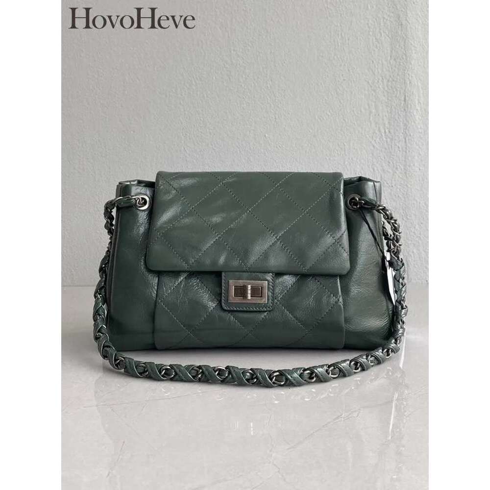 Vintage Women Oil Wax Cowhide Real Leather Office Ladies Classic Shoulder Chains Hasp Flap Bag Weave Strap Crossbody Bags