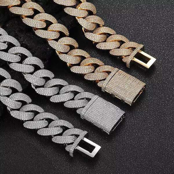 Custom 20MM Gold Plated Cuban Link Chain Necklace Bracelet Fashion Jewelry with Diamond Moissanite Christian Religious