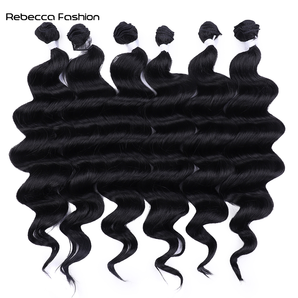 Rebecca Fashion Deep Wave Synthetic Hair Extensions 6pcs Set of Long Length (24 Inches) for Stylish Braids & Twists