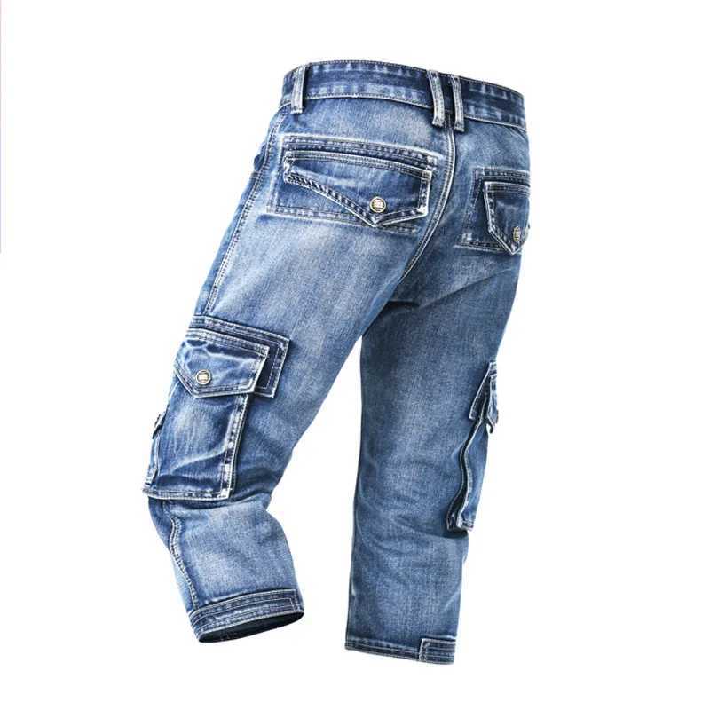 2025 Yeni Vintage Erkek Moda Kargo Denim ort ok Cepli Slim Fit Askeri Kot ort Erkekler in Ykanm Kapri Pantolon M250609