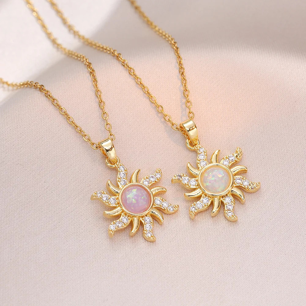 Colorful Zircon Sunflower Zircon Pendant Necklaces for Women Girls Stainless Steel Trendy Romantic Jewelry Accessories Gifts 250609