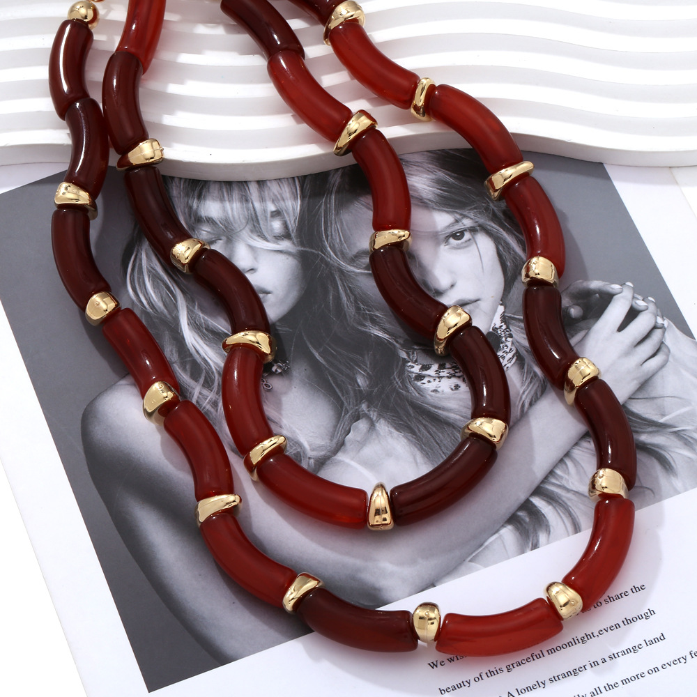 Irregular stacked bamboo necklaces in Europe and America fashionable design sense versatile for daily use acrylic