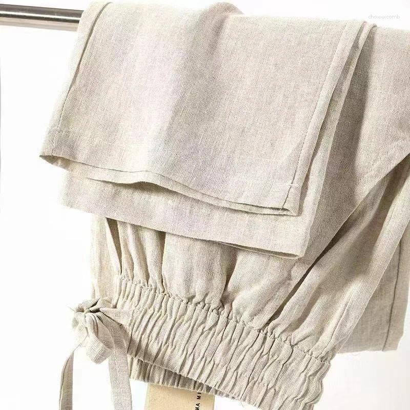 Men&#039;s Pants Cotton Linen Long Summer Solid Color Breathable Trousers Male Casual Elastic Waist Harajuku Trous