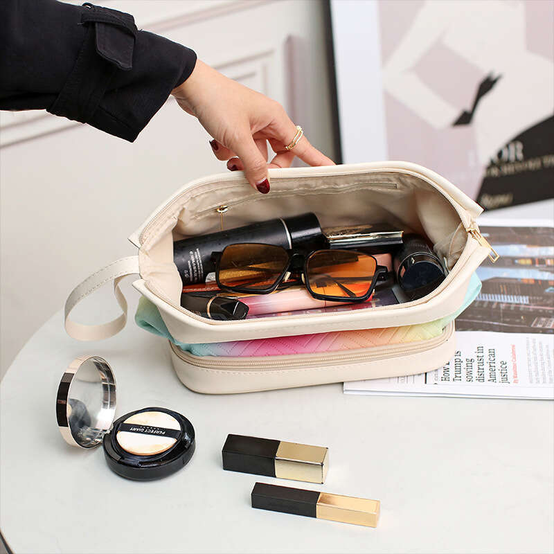 2025 New Large Capacity Double Layer Travel Portable Toiletry Gradient Color High-end Makeup Storage Bag