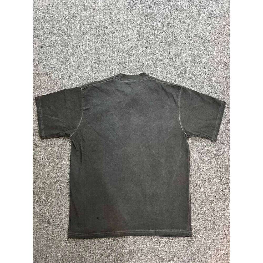 Vintage Washed Black Saint Printed Casual Men's T-Shirt Graphic T Shirts