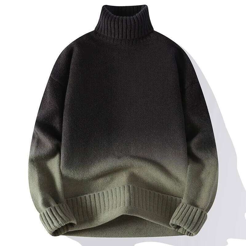 Men Turtleneck Sweater Classic Gradient Knitted Pullover Vintage American Fit Loose Haruku Men's Knitwear Sweaters Multicolors
