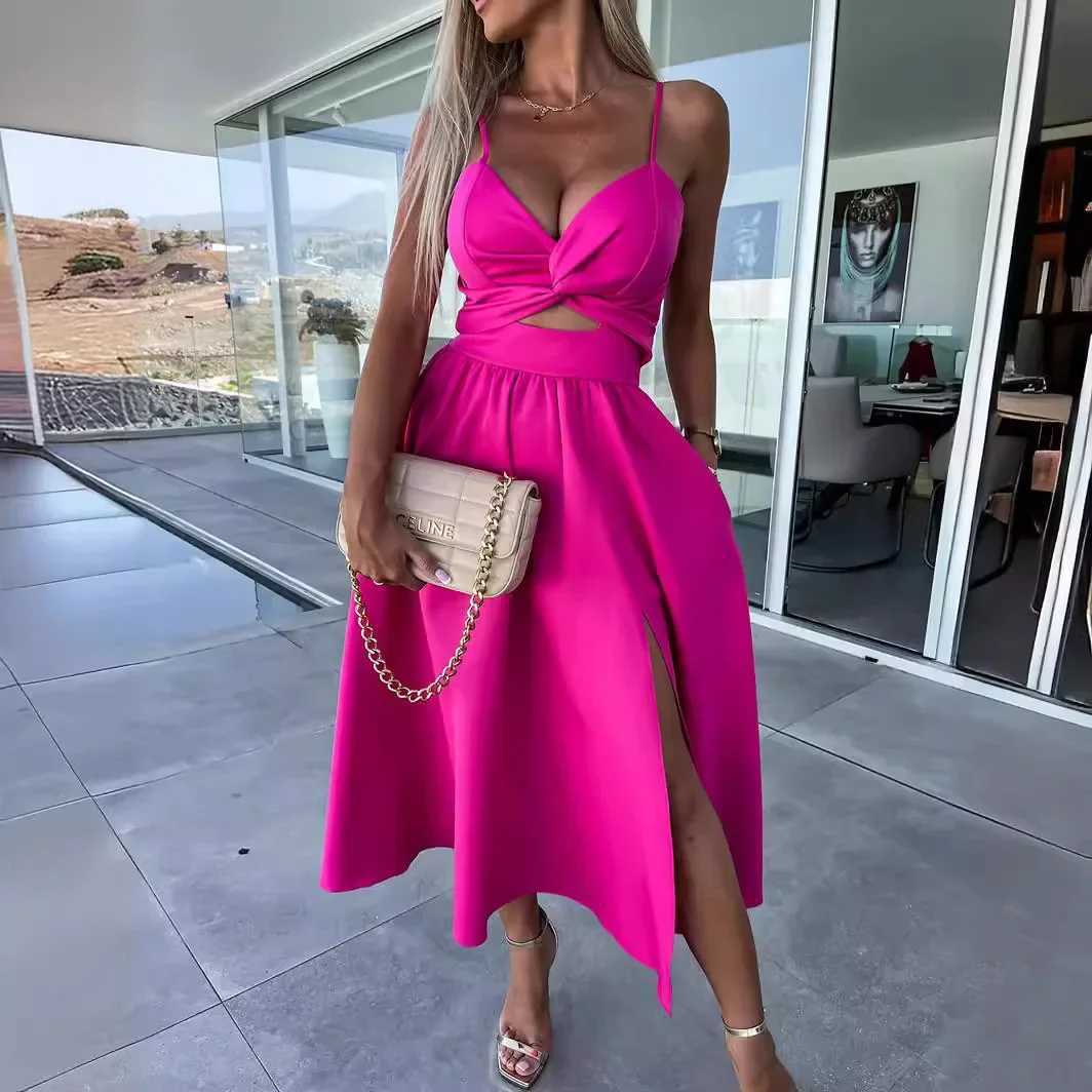 New Style Womens Clothing TankV Neck Big Swoop Dress Slims You Smooths Your Silhouette Open-Back Medium Length Dress XJ250610
