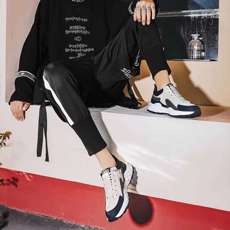 Fashion Knitting Fabric Thick Running Sneakers Light Breathable Large Size Jogging Casual Men Shoes