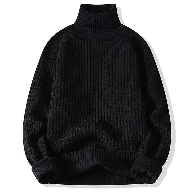 Autumn Winter New Mens Turtleneck Pullover Men Solid Color Knit Business Casual Sweater Warm Pull Jumper