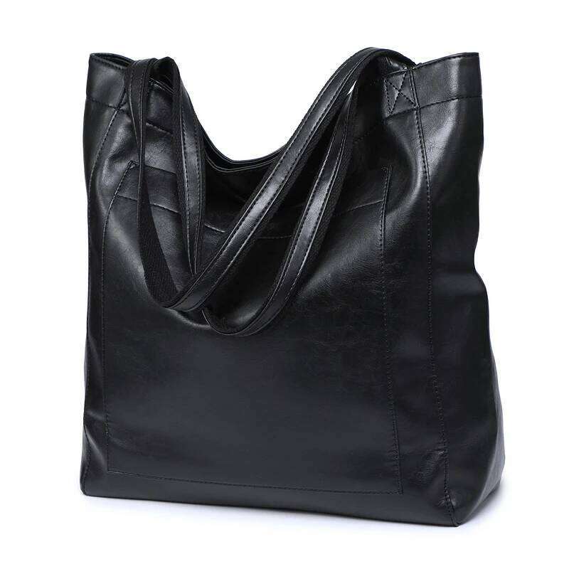 2025 Large Capacity Women Oil Wax Leather Fashion Purse Shoulder Bags With Side Pockets Girl Handbags Female Totes