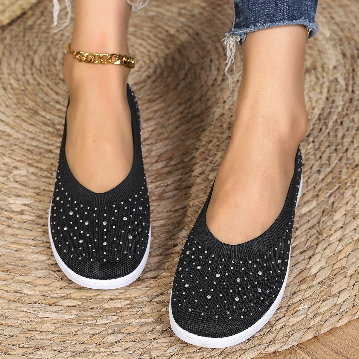Spring/autumn Single Shoes Women Fashion Round Head Glitter Mesh Shallow Mouth Soft Casual Comfortable Flat Shoes for Women 250603