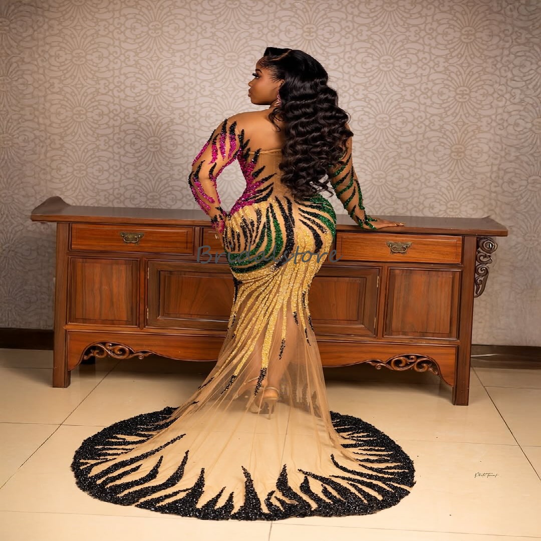 Stunning Colorful Sequin Prom Dress For Black Girls Aso Ebie Mermaid Evening Dress Long Sleeve Glamorous Formal Bespoke Occasion Birthday Dress 2025 R