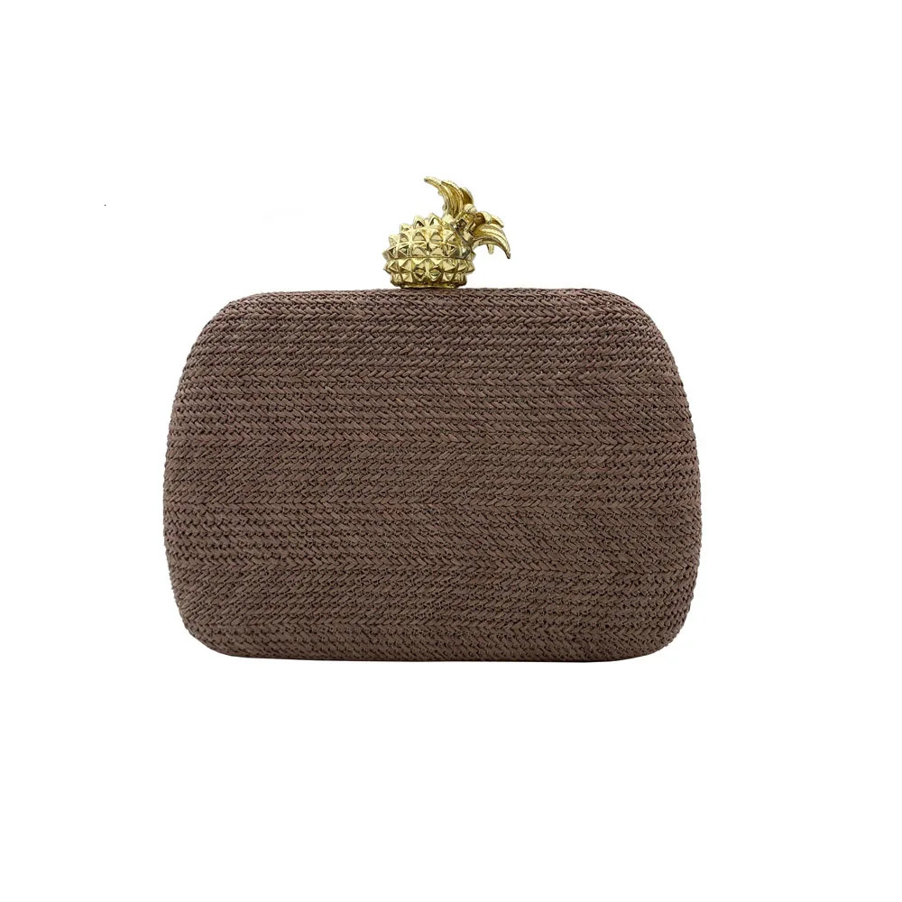 Fashion Pineapple Women Evening Bags Ladies Raffia Material Summer Clutch Purse Shoulder Chain Wedding Party Handbags 250605