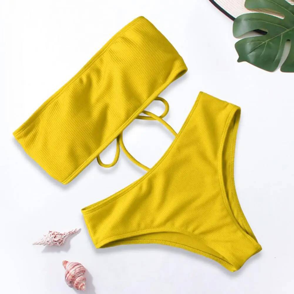 Bathing Two-piece Summer Swimwear Bra Briefs Bikini Set with Chest Pad Wire-Free Beach Suit Women Clothes
